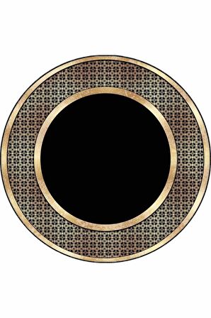Siyah Gold Çerçeveli Kaymaz Tabanlı Yuvarlak Halı AR728