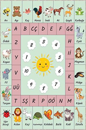 Su Yeşili Kaymaz Tabanlı Eğitici Harfli Çocuk Halısı AR760