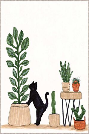 Yeşil Kaymaz Taban Yıkanabilir Kaktüslü Mutfak Halısı AR777