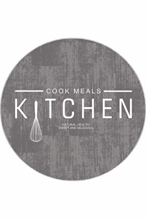 Gri Kaymaz Taban Kitchen Yazılı Yuvarlak Mutfak Halısı AR800