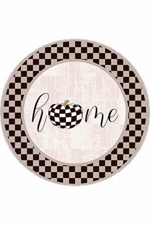 Kahve Kaymaz Taban Home Yazılı Yuvarlak Mutfak Halısı AR806