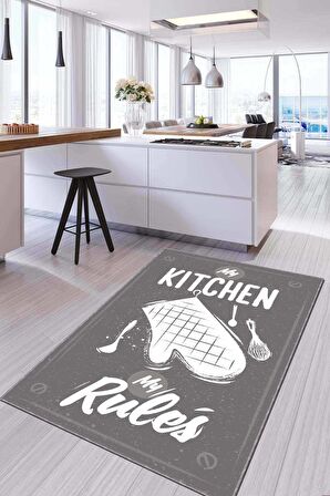 Gri Kaymaz Tabanlı My Kitchen My Rules Mutfak Halısı AR811