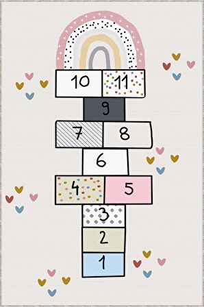 Çok Renkli Kaymaz Tabanlı Seksekli Çocuk Halısı AR825