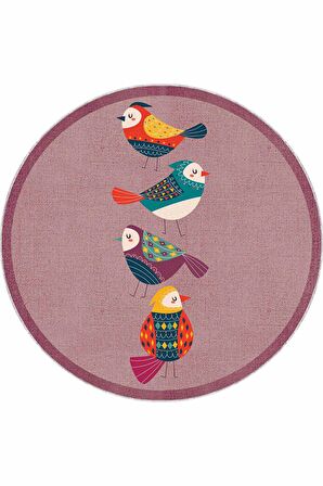 Pembe Kaymaz Tabanlı Kuşlu Yuvarlak Mutfak Halısı AR867