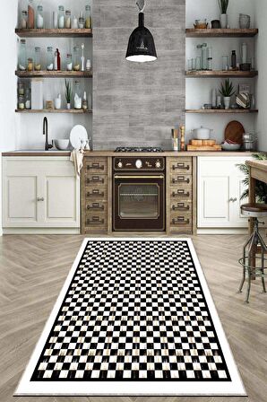 Siyah Kaymaz Taban Yıkanabilir Mackenzie Mutfak Halısı AR874