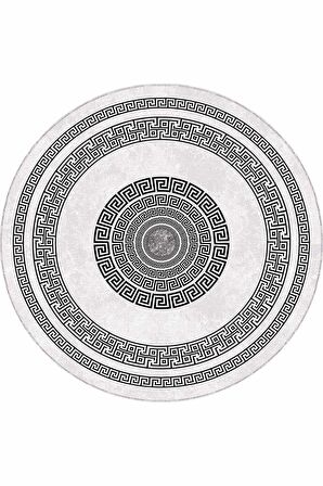 Beyaz Çerçeveli Kaymaz Taban Yıkanabilen Yuvarlak Halı AR924