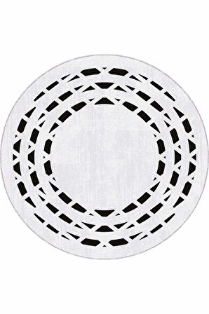 Beyaz Çerçeveli Kaymaz Taban Yıkanabilir Yuvarlak Halı AR933