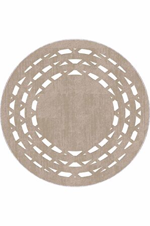 Bej Çerçeveli Kaymaz Tabanlı Yıkanabilir Yuvarlak Halı AR934