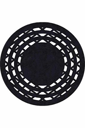 Siyah Çerçeveli Kaymaz Taban Yıkanabilir Yuvarlak Halı AR937