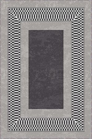 Gri Çerçeveli Kaymaz Tabanlı Makinede Yıkanabilir Halı AR939