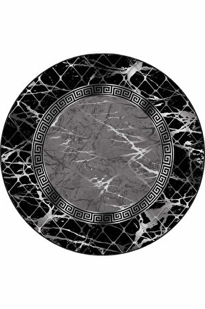 Siyah Çerçeveli Kaymaz Taban Yıkanabilir Yuvarlak Halı AR947