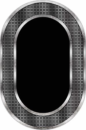 Siyah Silver Çerçeveli Kaymaz Tabanlı Antre Oval Halı AR986