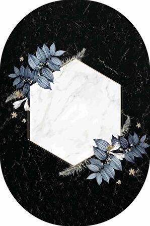 Siyah Çiçekli Banyo Halısı Klozet Oval Paspas Seti BS090