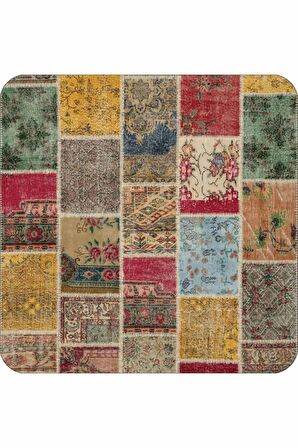 Renkli Patchwork Banyo Halısı Klozet 2'li Paspas Seti BS293