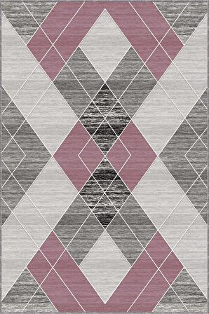 Pembe Geometrik Kaymaz Taban Makinede Yıkanabilir Halı DD003