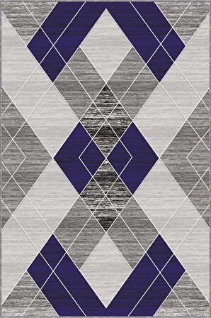 Lacivert Geometrik Kaymaz Tabanlı Dekoratif Halı DD007