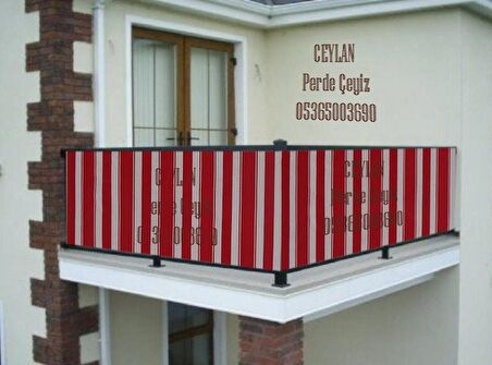 Ceylan Home Balkon Demiri Perdesi Bağcıklı Kırmızı Çizgili 600x80