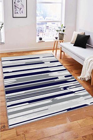 Lacivert Spor Kaymaz Tabanlı Makinede Yıkanabilir Halı FH04
