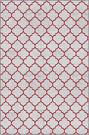 Bordo Fas Desen Kaymaz Taban Makinede Yıkanabilir Halı FS08