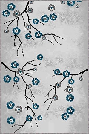 Zümrüt Çiçekli Kaymaz Taban Makinede Yıkanabilir Halı FW009