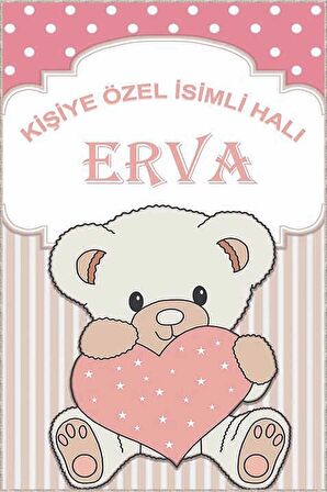 Pembe Kaymaz Tabanlı Bebek Halısı Ayıcıklı İsimli Halı KD01