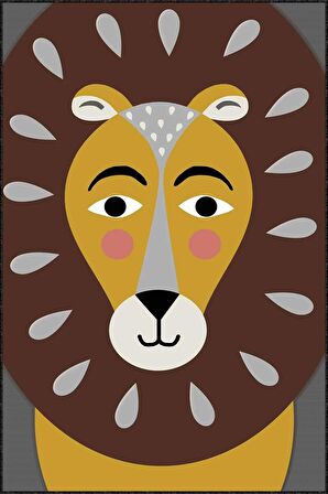 Kahverengi Kaymaz Tabanlı Yıkanır Aslanlı Çocuk Halısı KD042