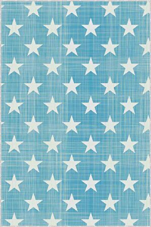 Mavi Kaymaz Tabanlı Yıkanabilir Yıldızlı Bebek Halısı KD079