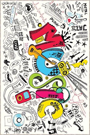 Çok Renkli Kaymaz Tabanlı Müzik Temalı Çocuk Halısı KD110