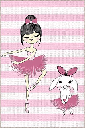 Pembe Kaymaz Tabanlı Prensesli Tavşanlı Çocuk Halısı KD114