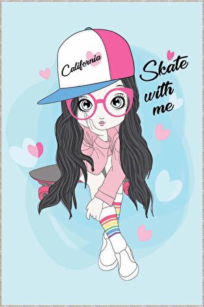 Mavi Kaymaz Tabanlı Yıkanabilir Prensesli Çocuk Halısı KD116