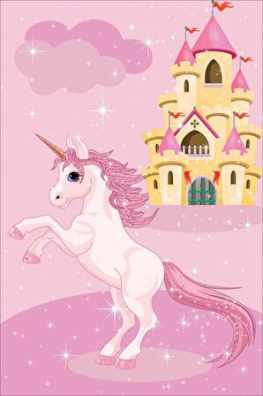 Pembe Kaymaz Tabanlı Yıkanabilir Unicorn Çocuk Halısı KD123