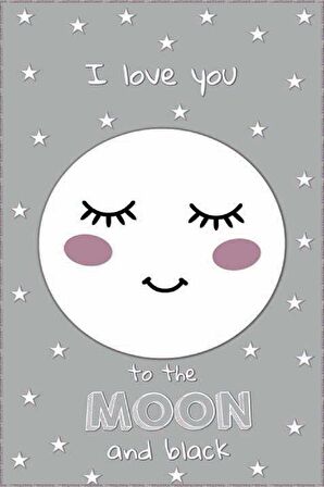 Gri Yıkanabilir Kaymaz Tabanlı Ay Desenli Bebek Halısı KD34