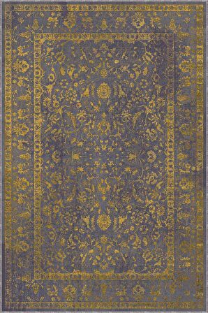 Sarı Vintage Kaymaz Tabanlı Makinede Yıkanabilir Halı KR026