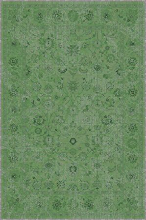 Yeşil Vintage Kaymaz Tabanlı Makinede Yıkanabilir Halı KR031