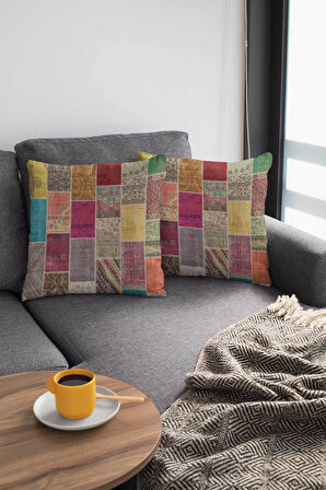 Çok Renkli Patchwork Çift Taraflı Kırlent Kılıfı KRL291