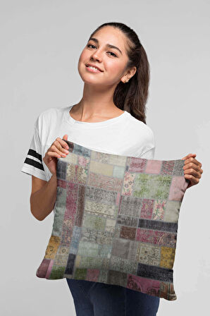 Çok Renkli Patchwork Çift Taraflı Kırlent Kılıfı KRL346