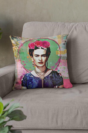 Çok Renkli Frida Kahlo Çift Taraflı Kırlent Kılıfı KRL960