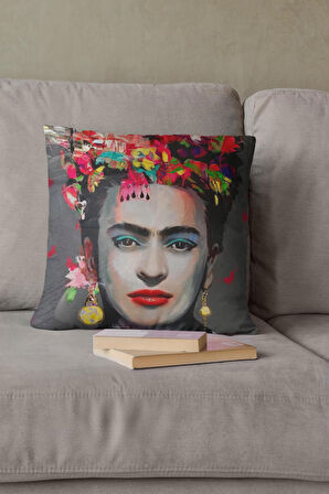 Çok Renkli Frida Kahlo Çift Taraflı Kırlent Kılıfı KRL961