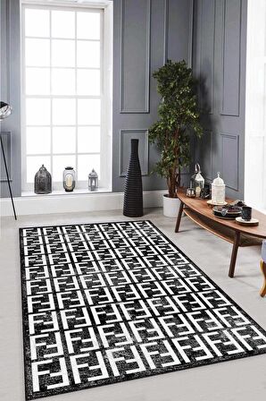 Siyah Spor Kaymaz Tabanlı Makinede Yıkanabilir Halı LB008
