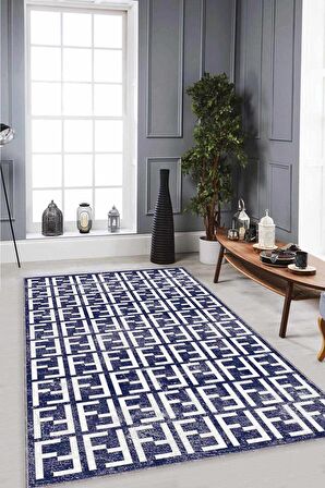 Lacivert Spor Kaymaz Tabanlı Makinede Yıkanabilir Halı LB009