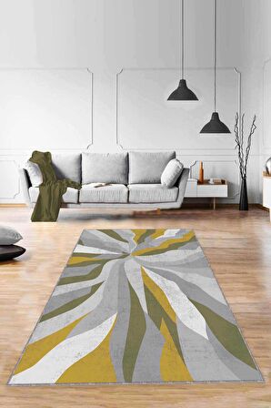 Yeşil Sarı Spor Kaymaz Taban Makinede Yıkanabilir Halı ME002