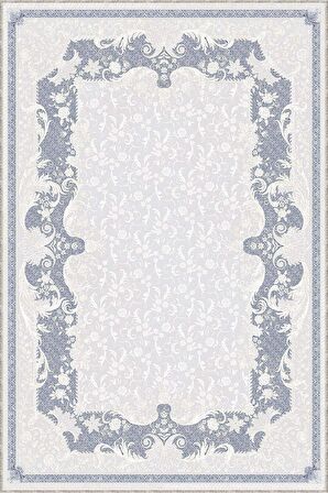 Mavi Klasik Göbekli Kaymaz Tabanlı Dekoratif Halı MK106