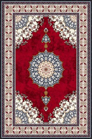 Bordo Klasik Göbekli Kaymaz Tabanlı Dekoratif Halı MK14