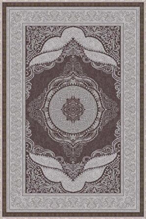 Bej Klasik Göbekli Kaymaz Tabanlı Dekoratif Halı MK50