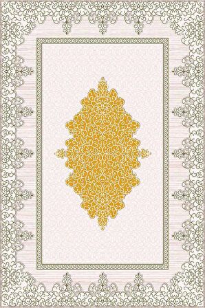 Sarı Yeşil Klasik Göbekli Kaymaz Tabanlı Dekoratif Halı MK73