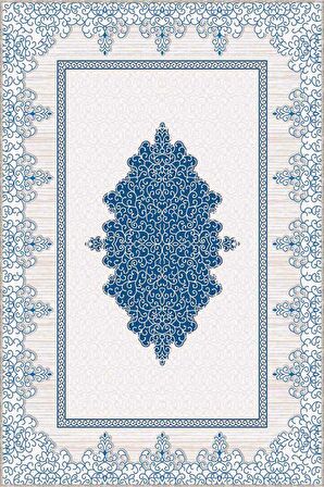 Mavi Klasik Göbekli Kaymaz Tabanlı Dekoratif Halı MK75