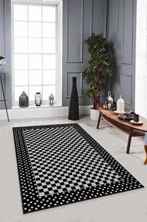 Siyah Çerçeveli Kaymaz Taban Makinede Yıkanabilir Halı MK84