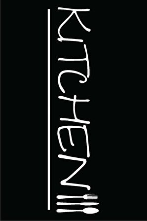 Siyah Kaymaz Tabanlı Kitchen Yazılı Mutfak Halısı MTK04