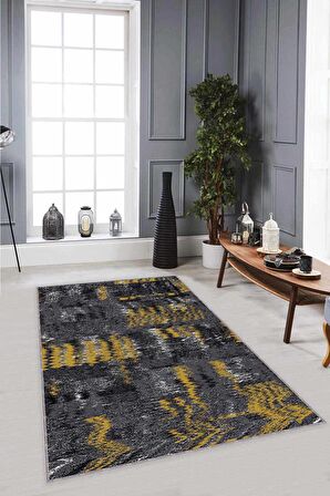 Füme Sarı Modern Kaymaz Taban Makinede Yıkanabilir Halı MX09