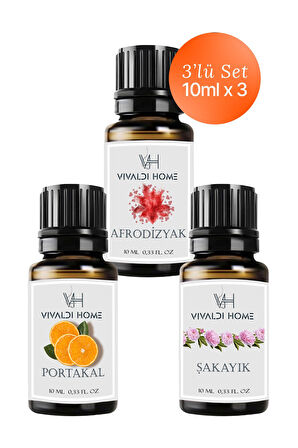 Afrodizyak, Portakal, Şakayık Uçucu Yağ Buhurdanlık Yağı 10ml x 3'lü Set